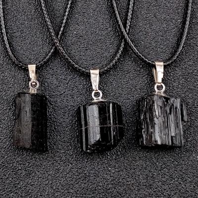 China Energy CLASSIC Natural Natural Black Irregular Stone Pendant Necklace Tourmaline Gemstone Necklace Fashion Jewelry for sale