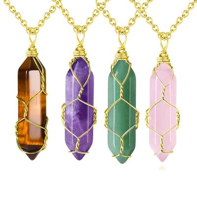 China Wholesale CLASSIC Crystal Bullet Pendant Necklace With Hexagonal Pendant Natural Gemstone Stone Necklace Winding Pendant Jewelry for sale