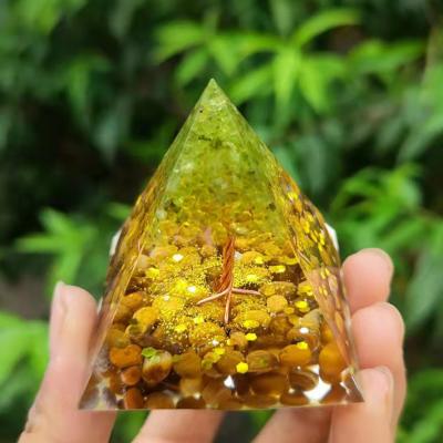 China Natural gemstone Tiger Eye Tree of stone+resin 5CM Crystal Stone Orgone Pyramid Crystal of high quality pyramid crystal of life pyramid decoration healing for sale