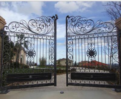 China Traditional Iron Gate Base Track Modern Design Wrought Iron Fancy Gate For Garden for sale