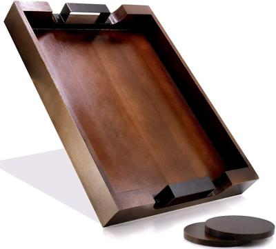 China Rustic Light Luxury Pine Walnut Brown Decorative Light Wood Cutlery Tray for sale