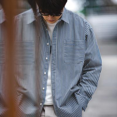 China Vintage Maden Japanese Breathable 100% Cotton Casual Shirt Blue White Stripe Shirt for sale