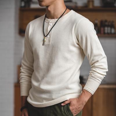 China Maden Vintage Waffle Henley White Breathable Knit Shirt Mens Cardigan Sweater for sale