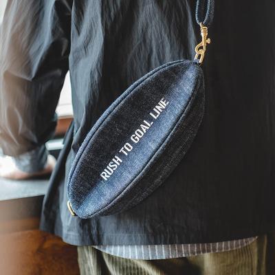 China High Quality Retro Maden Vintage Denim Men's Chest Bag Letter Football Casual Style Bean Bag for sale