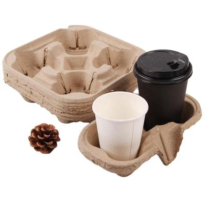 China Recycled Biodegradable Recyclable Materials Tea/Coffee/Milk Cup Holder Tray Paper Pulp Products Manufacturer Can Be Customized for sale