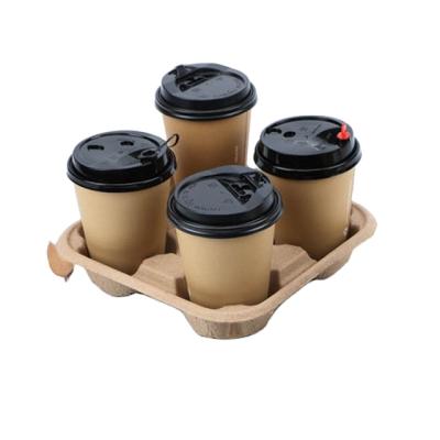 China Recycled Materials 4 Compartment Coffee Paper Cup Carrier Tray Disposable Pulp Holder For Takeaway for sale