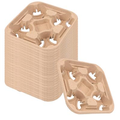 China Recycled Disposable Materials Biodegradable Hot Drink Cup Carrier Take Away Coffee Paper Pulp Cup Holder for sale