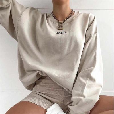 China Wholesale Custom Made Breathable Solid Color Cotton Women Shear Crewneck Hoodie Pullover Women Embossed Sweatshirt for sale