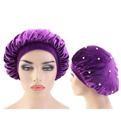 China Picture Fashion Elastic Band Woman Hair Soft Velvet Around Sleeping Beauty Hoods With Pearl for sale