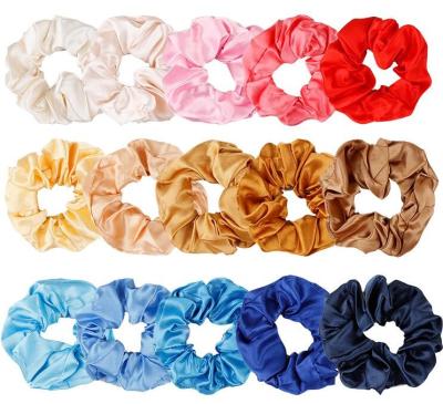 China Fabric 39 colors in satin hair scrunchie solid color amazon stock hot sale hair scrunchie for sale