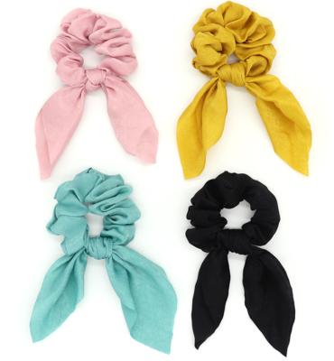 China Elastic Fabric Scrunchies Hair Accessories With Bow Ribbon Bubby Ear Bowknot Women Hair Tie for sale