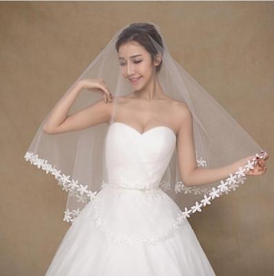 China Cut Edge Simple Elegant High Quality White Tulle Wedding Bridal Veil for sale