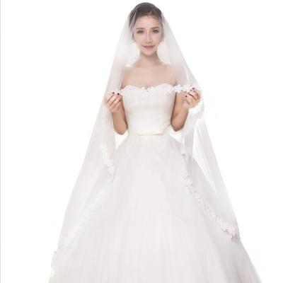 China Lace Edge Hot Selling Floral Edge Bridal Veil One Layer Long Wedding Veil for sale