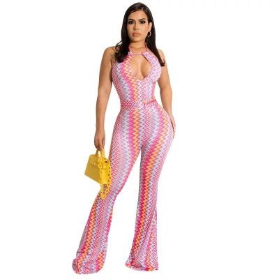 China Fashion 2022 Breathable Plus Size Overalls Wave Pattern Backless Tight One Piece Women Sexy Overalls for sale