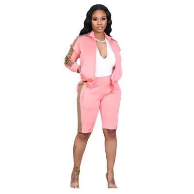 China Autumn New Fashion Plus Size Anti-Static Casual Two Piece Pants Set Zipper Pocket Sheath Long Top Shorts Women Set for sale