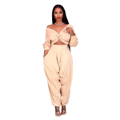 China Breathable Autumn Winter Casual Outwear Solid Color Plus Size Women Clothing Two Piece Set Long Sleeve Tops And Pants Set for sale