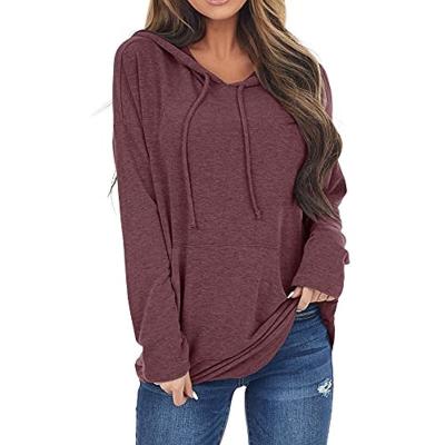 China Autumn Clothing New Pocket T-shirt Breathable Sheer Color Hooded Long Sleeve Loose Casual T-shirt Women's T-shirt. for sale