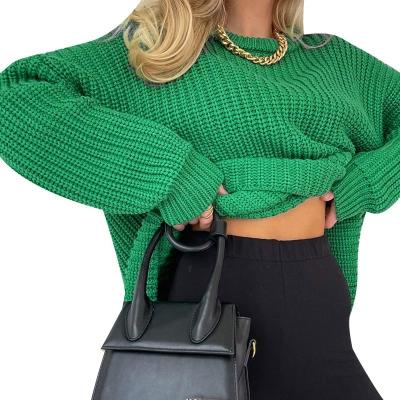 China Breathable Autumn Pure Color Round Collar Wool Top Women Loose Casual Sweater for sale