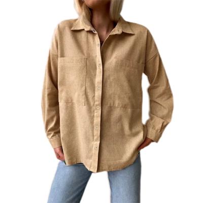 China Fashion Long Sleeve Turn-Down Collar Breathable Lapel Shirt Loose Solid Color Blouse Women for sale