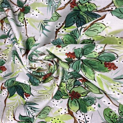 China ONE SIZE wholesale top selling green leaves printed lace up 100% cotton embroidery fabric for garment for sale