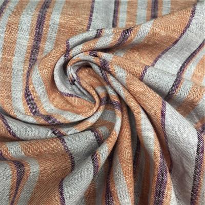 China Sustainable Wholesale 55%Cotton 45% Orange Linen Blends Multi Color Stripes Yarn Dyed Fabric For Shirting Linen for sale