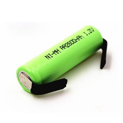 China Rechargeable Toys AA NI-MH 1.2V 2600mAh Batteries With Soldering Piece For Electric Shaver for sale