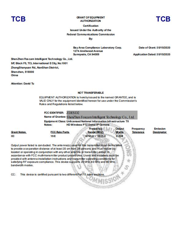 FCC - Shenzhen Foscam Intelligent Technology Co., Ltd.