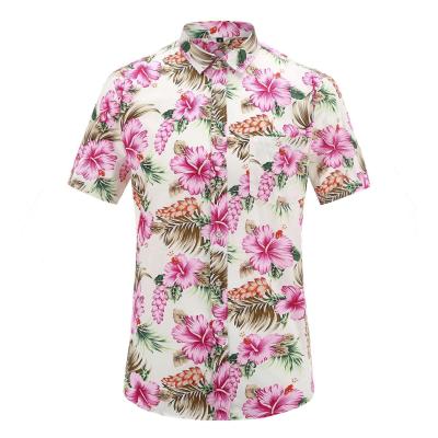 China Custom anti-pilling flower design summer new printing clothing men beach wear cotton hawaiian shirts wholesale for sale