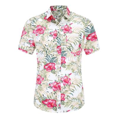 China Anti-pilling Men's Casual Cotton Button Down Beach White Flower Hawaiian Shirts For Men for sale