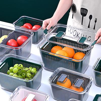 China Double-Layer Sustainable Drain Box Fruit And Vegetable Storage Bins Fresh Keeping Transparent Breathable Design for sale