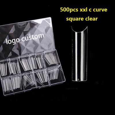 China Flexibility Tips Nails 500pcs Transparent Square C Extra Long XXL Curve Nail Tips for sale