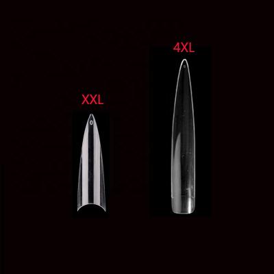 China 600pcs Flexibility Stiletto 4XL Long Cover XXL Clear Stiletto Nail Tips Half ABS Super Clear Fake Nails for sale