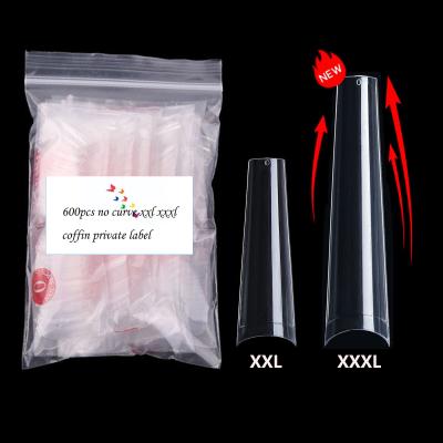 China French Clear Flex Non C Curve Coffin Long Tapered No C Curve XXL XXXL Straight Coffin Nail Tip for sale