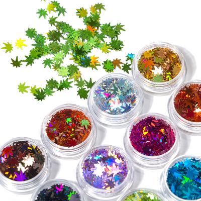 China Luxury Nail Art Sequin Nails Decoration D 12 3d Color Set Nail D 12 Color Set Maple Leaf Glitter Symphony Style Gradient Maple Leaf Decoration for sale