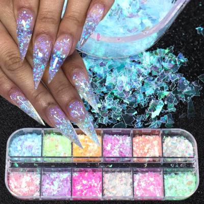 China Flower Nail Glitter 12 Flakes 3D Grids Nail Glitter Decorations High Quality Nails Glitter Fluorescent Nail Glitter Decorations for sale