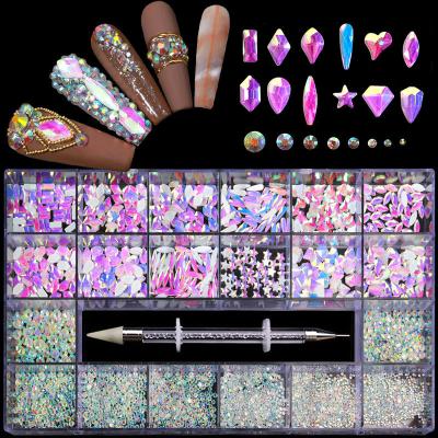 China High Quality Multi Nail Art Fancy Rhinestone Box Flower Flatback 3d Design Nail Art Decoration Crystal Stonen Shape Glass Nal Art Decoration 2021 for sale