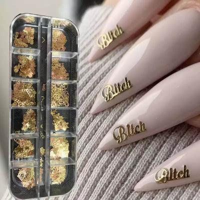 China Nail Art Beauty DIY 12 Grids Nail Acrylic Zircon Charm Nail Art Glitter Sequins Designs Manicure Decoration 3D Nail Art Glitter Sequins Metallic Gold for sale