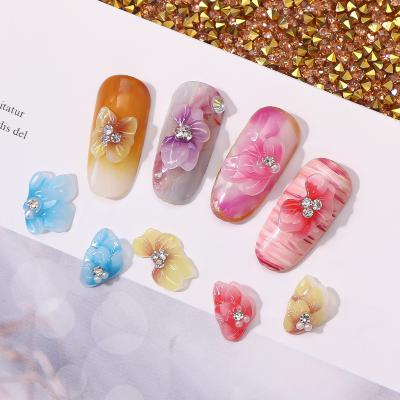 China New Gradient Decor Crystal Diamond Fish Scale Rhinestone Butterfly Resin Butterfly Multicolor 3D Flower Nail Charm for sale