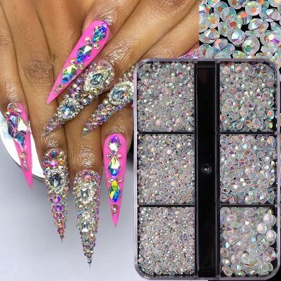 China Rose Gold Rhinestone For Nail Art Rhinestones 1426pcs AB Nails 6Grids/box Flatback Mixed Size Crystal Gem Diamonds 3D Rhinestone Nail for sale