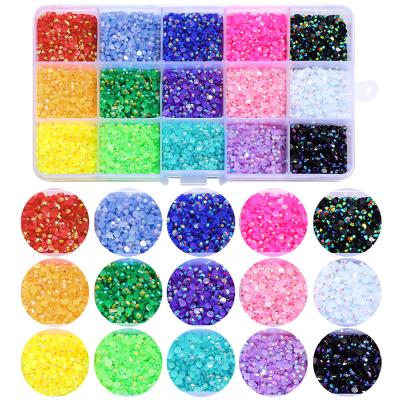 China Colorful Rhinestone Kits Nail Art Sampler ss2 15000pcs 3mm ab Jelly Nail Rhinestones Resin Flat Silver Back Fake Stone Nail for sale