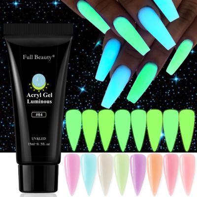 China Non-Toxic Nail Polish 15ml Acrylic Glow In Dark Fluorescent UV Poly Gel Extension Crystal Quick Building Tip Builder Gel Nail for sale