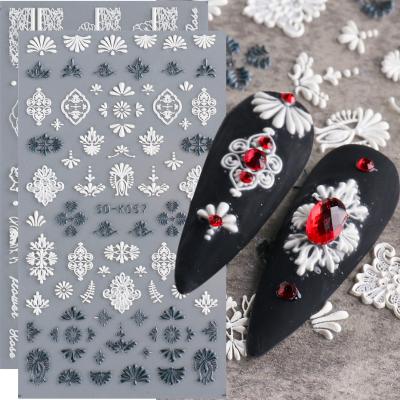 China 1Sheet Safe 5D Embossed Nail Sticker Colorful Flower With Textured Water Slider Water Decal Nail Art Self Adhesive DIY Decal Sticker for sale