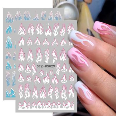 China 3D Nail Sticker Slider Gold Black Gold Manicure Safe Holographic Decals DIY Nail Art Decorations Nail Stickers Decor Fire Flame for sale