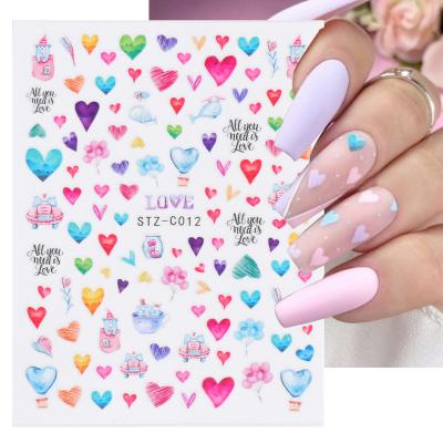 China Self Adhesive Nail Art Decoration Valentine's Day Stickers Decals Flowers Cartoon Heart Safe Love Butterfly Sticker 3D Nail Sliders Transfer for sale