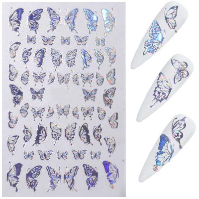 China Safe Design Leopard Butterfly Stickers For Nails Watercolor Decals Blue Flowers Sliders Wraps Nail Art Manicure Summer Decorations for sale