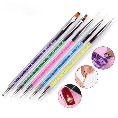 China UV Lamp 90s 5pcs Set Double End Nail Art Acrylic Gel Extension Builder Sweep Lines Drawing Pen Nail Dust Brush Liner Flower Design for sale