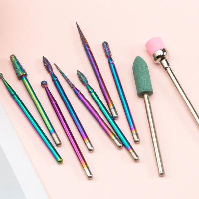 China 10Pcs Lightweight Diamond Nail Drill Bit Colorful Titanium Polish Set Tool Drill Head for sale