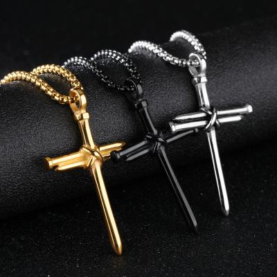 China Cute Personalized Stainless Steel Alloy Gold Silver Black Nail Cross Pendant Necklaces For Women Men Nail Crosses Jewelry Necklace for sale