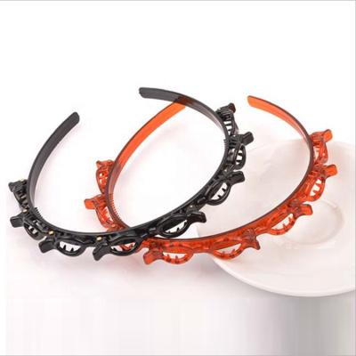 China Hair Clip For Girls Double Layer Hair Band With Clip Fashion Knitting New Women's Headwear Punk Hair Accessories Bead Plastic Braided Headband for sale