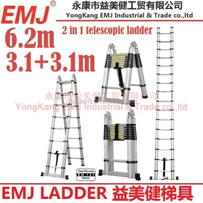 China Telescopic Ladders 6.2m 2 In 1 Single Ladder 6.2m A Ladder 3.1m+3.1m Type Telescopic Ladder for sale